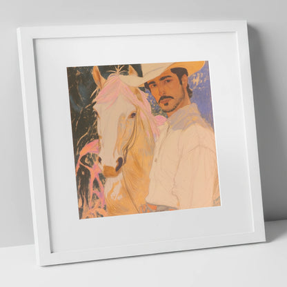 Painted Western Bond western horse art print in white frame