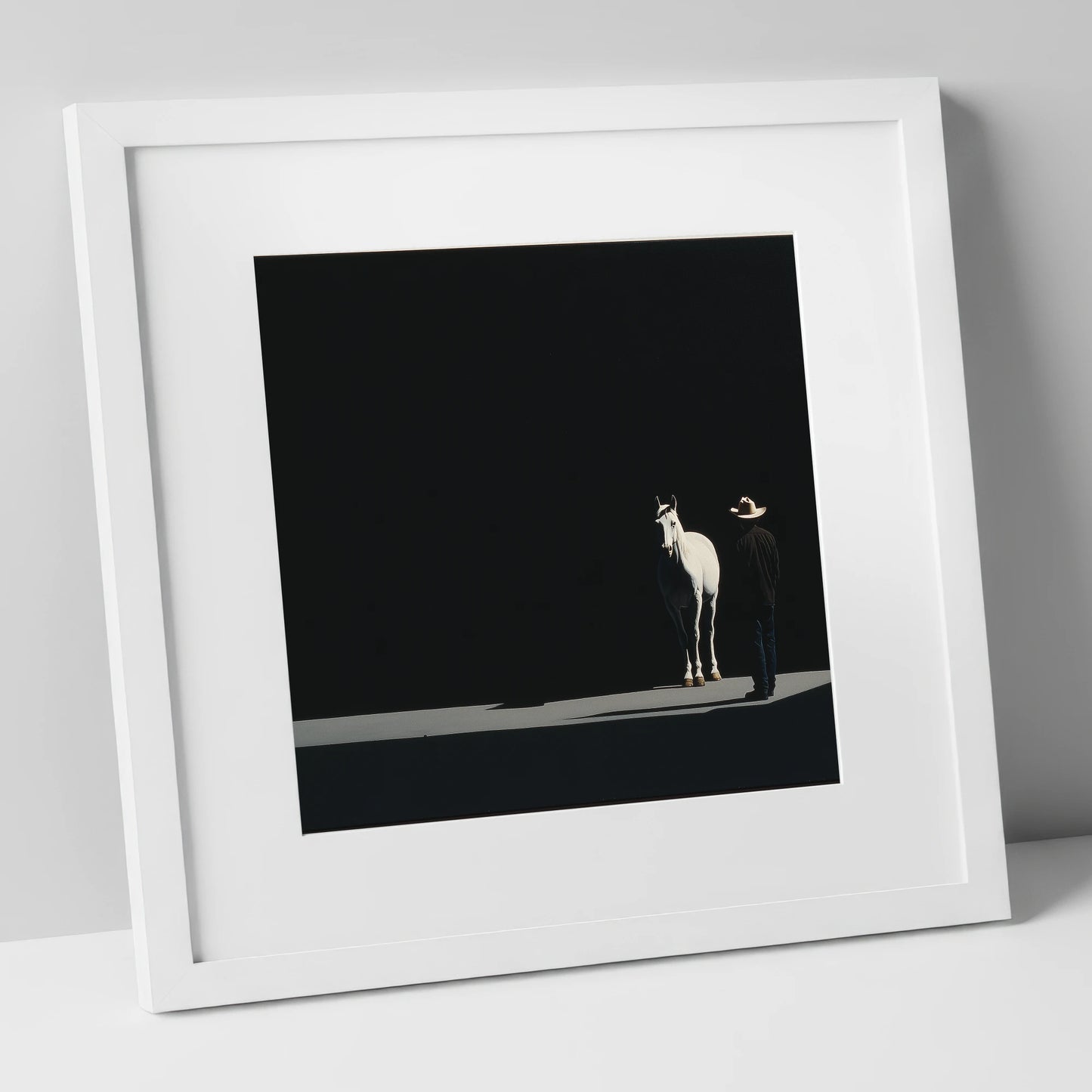 Silent Western Partnership western horse art print in white frame