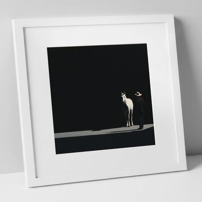 Silent Western Partnership western horse art print in white frame