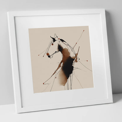 Fluid Equine Silhouette horse portrait art print in white frame