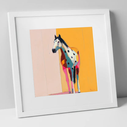 Technicolour Appaloosa horse breed art print in white frame