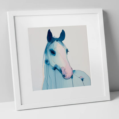 Cerulean Spirit horse portrait art print in white frame