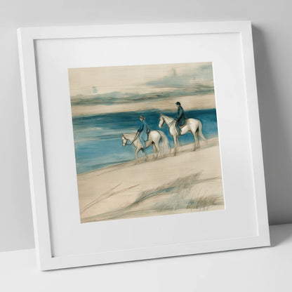 Tide Line Companions beach horse art print in white frame