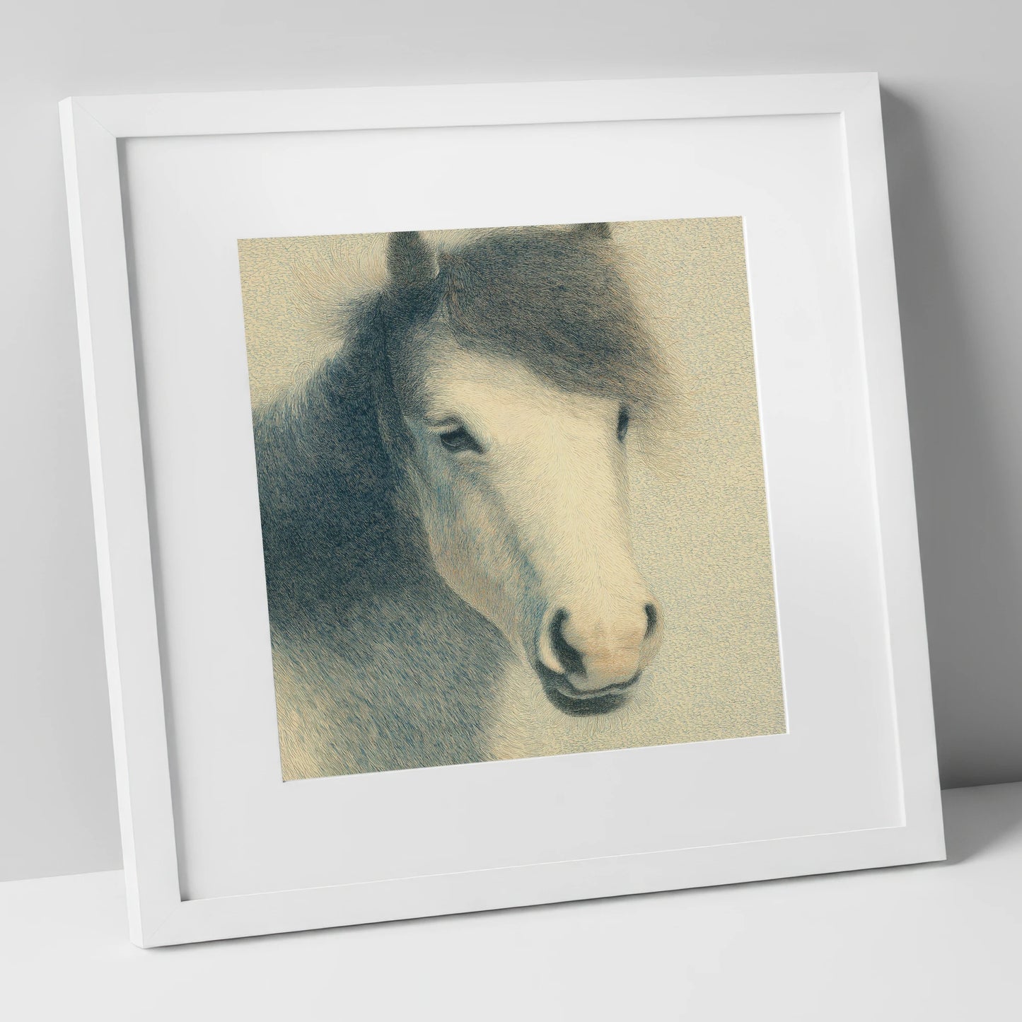 Midnight Slate Portrait horse breed art print in white frame