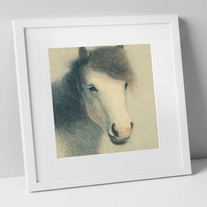 Midnight Slate Portrait horse breed art print in white frame