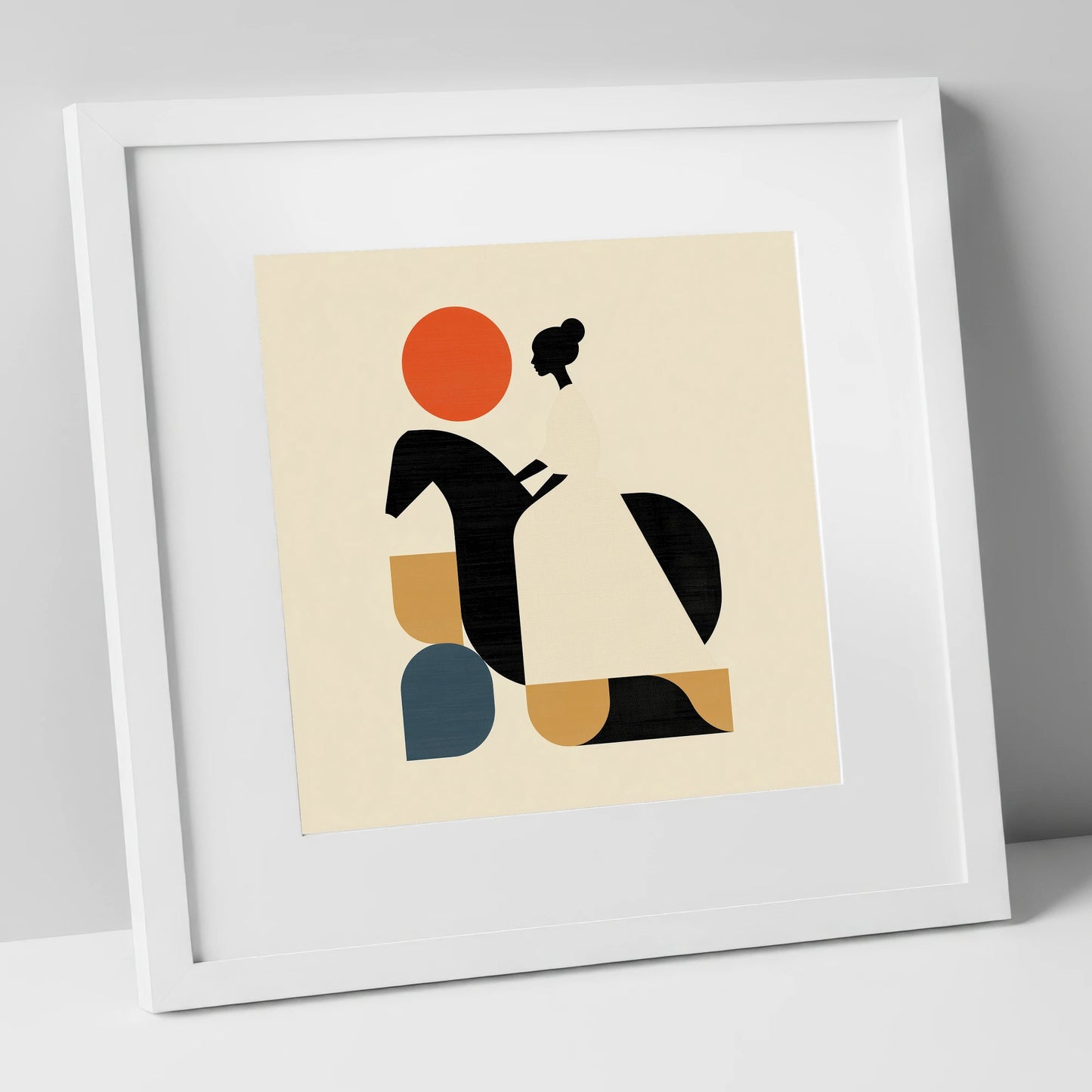 Structured Equestrian Harmony horse & rider art print in white frame