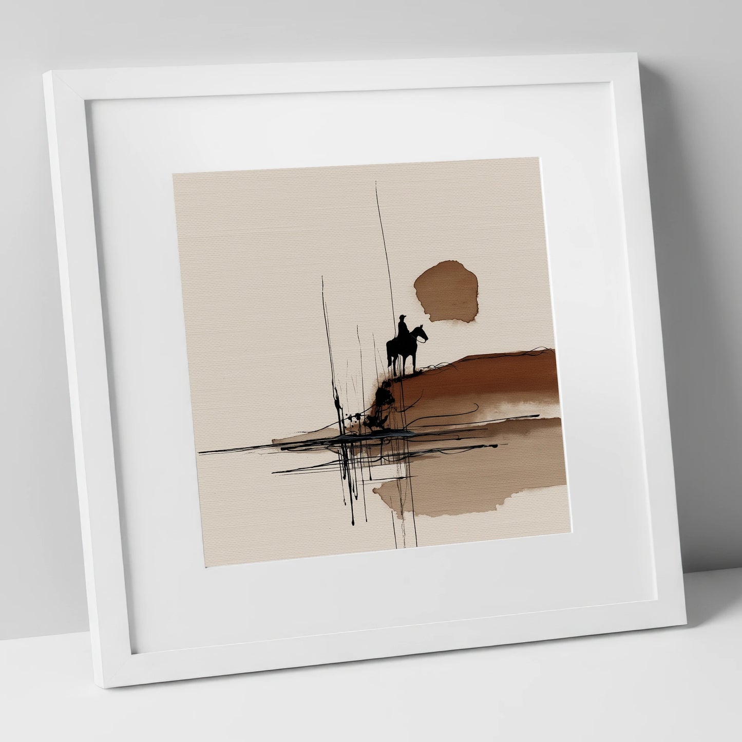 The Quiet Horizon western horse art print in white frame