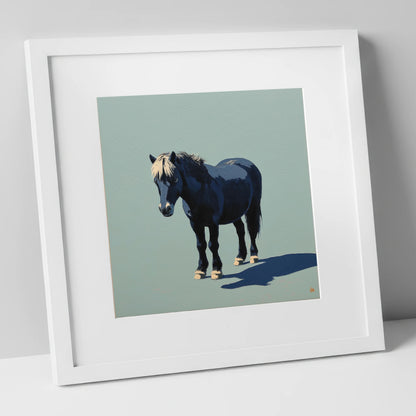 Midnight Blue Pony horse breed art print in white frame