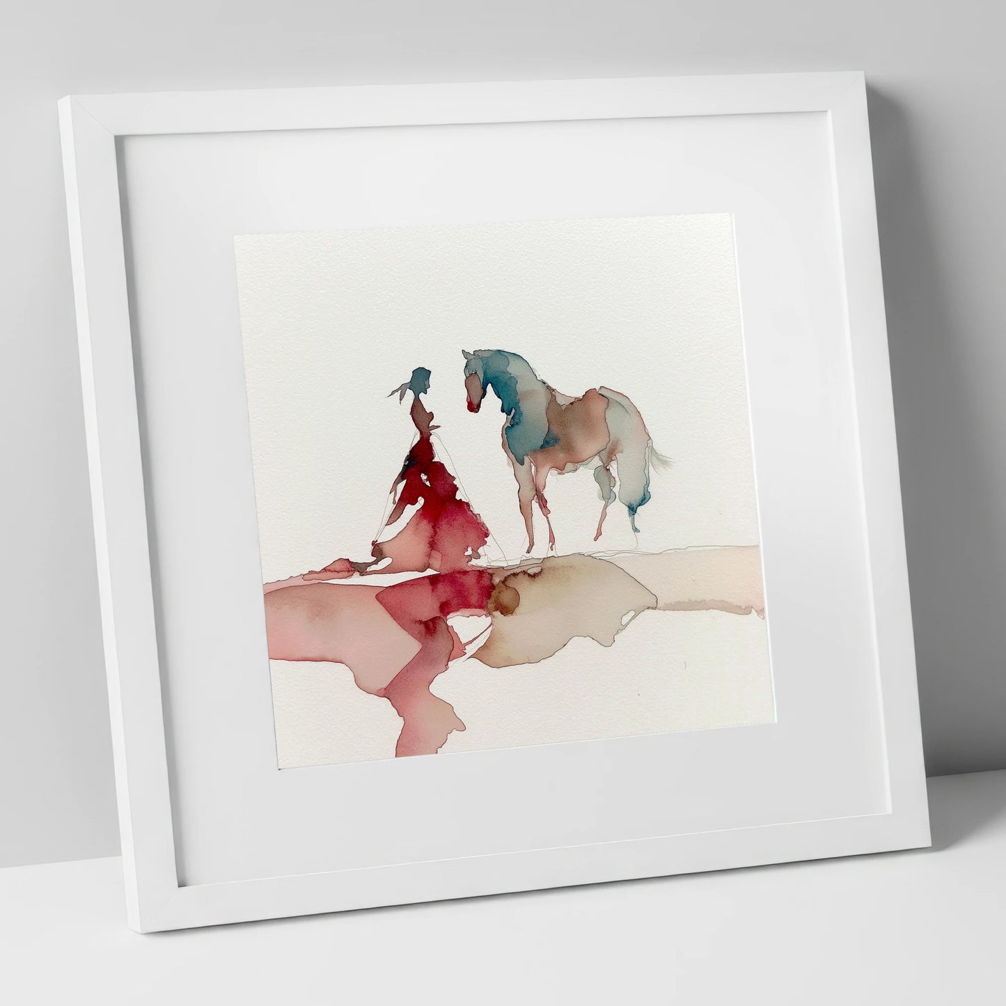 Ethereal Bond horse & rider art print in white frame