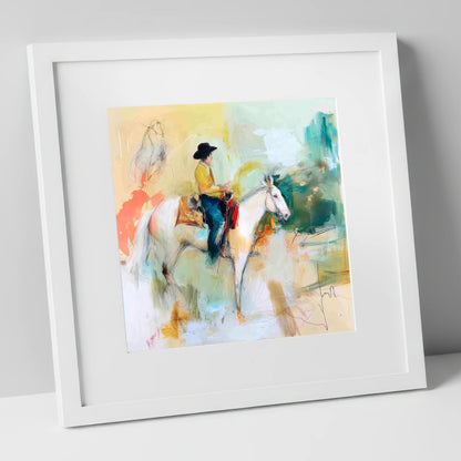 Painted Prairie Solitude western horse art print in white frame