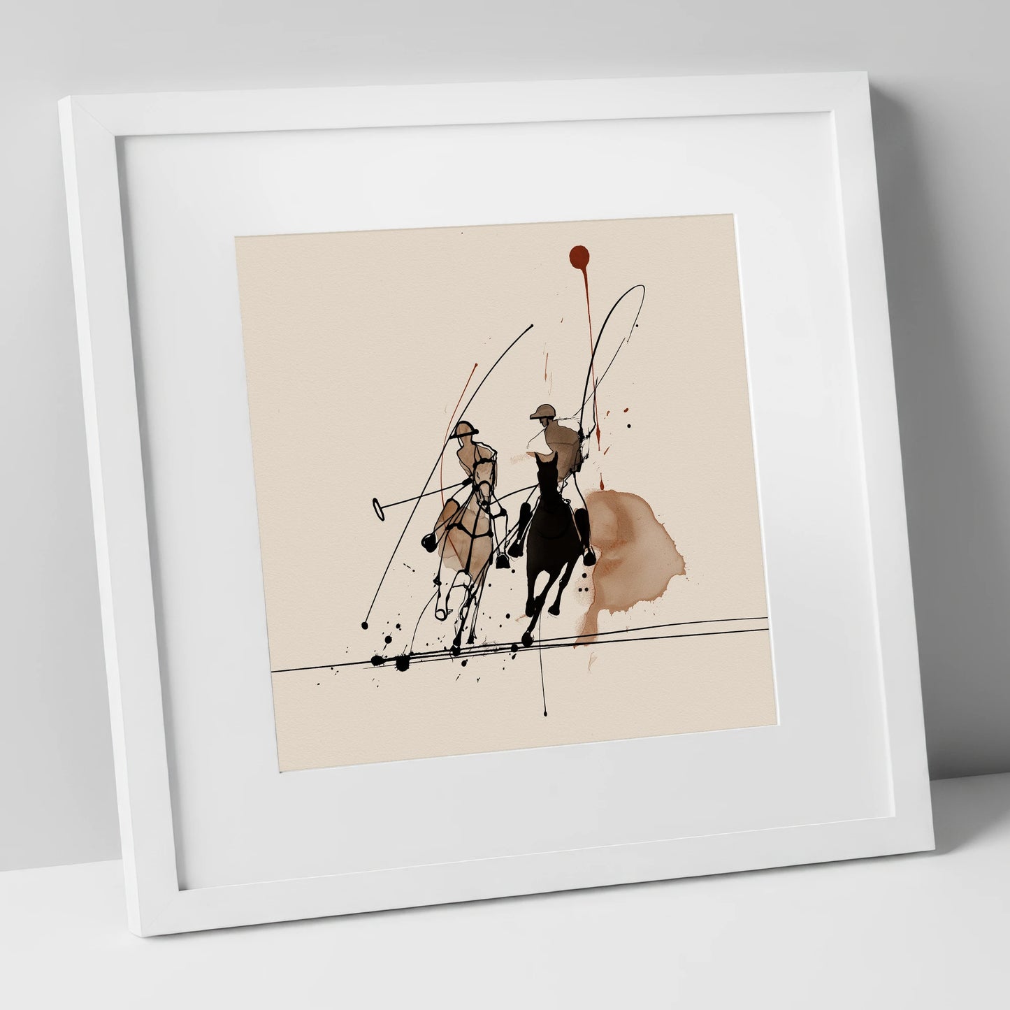 Polo Dynamics polo horse art print in white frame