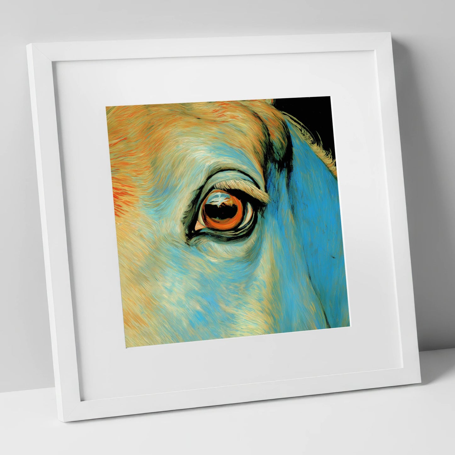 The Azure Gaze horse portrait art print in white frame