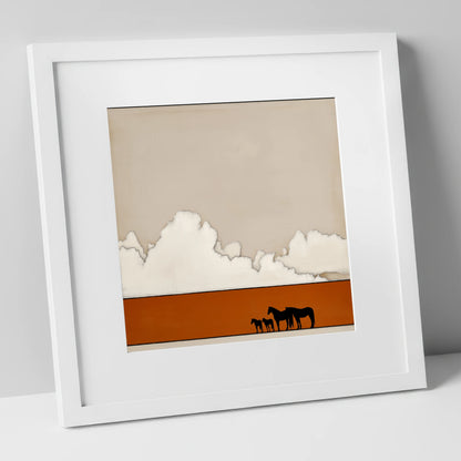 Burnt Orange Horizon horse landscape art print in white frame