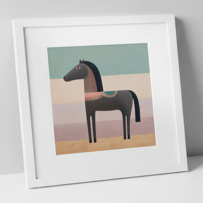 Stylised Charcoal Equine horse breed art print in white frame
