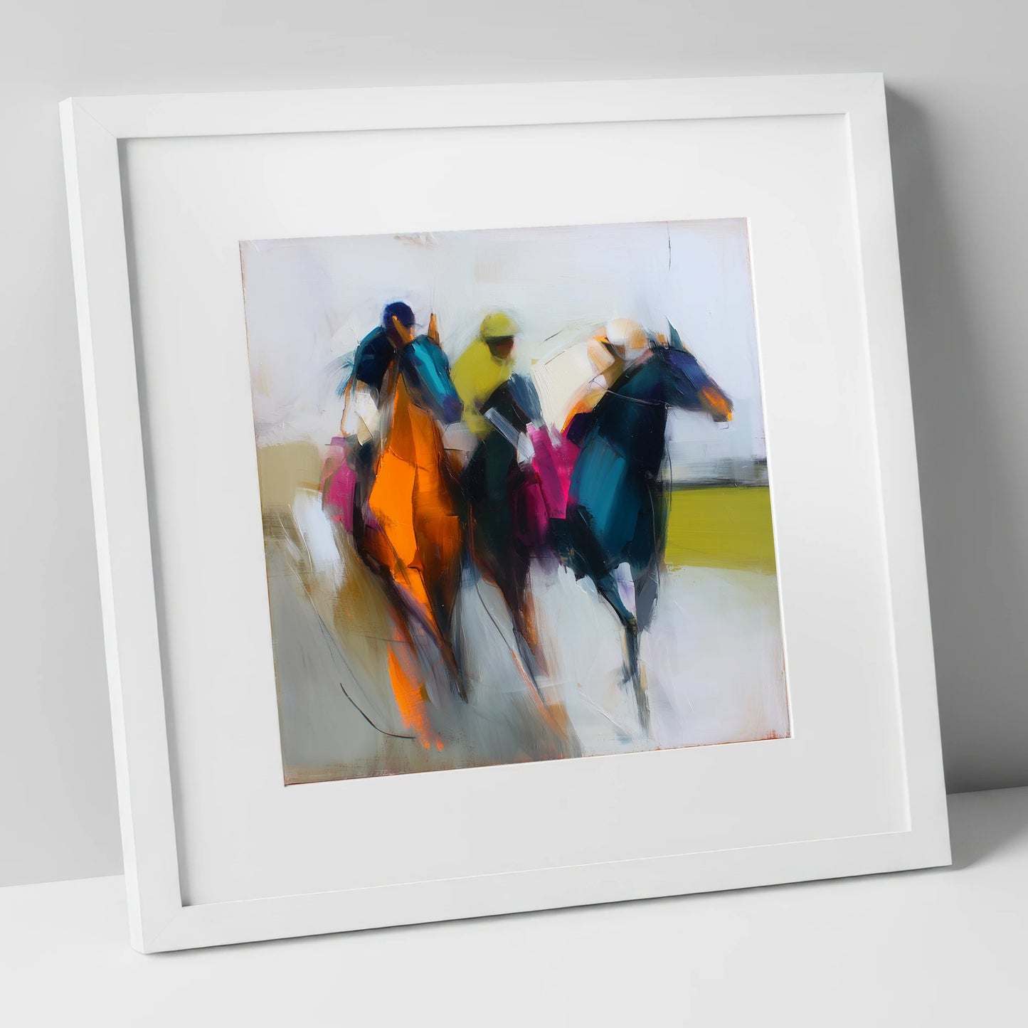 The Colour of Speed racing horse art print in white frame
