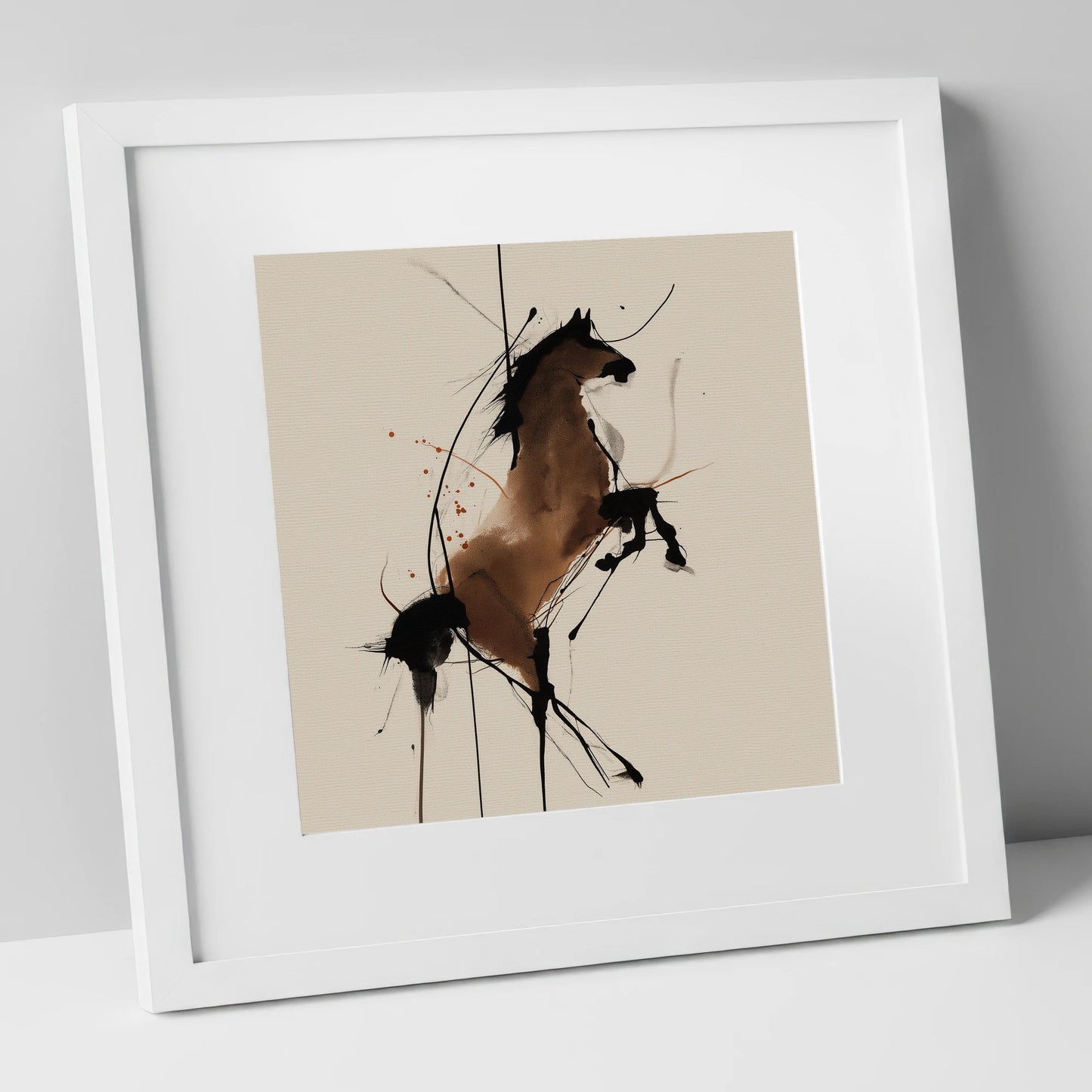 Dynamic Rearing Spirit horse portrait art print in white frame