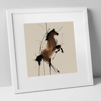 Dynamic Rearing Spirit horse portrait art print in white frame