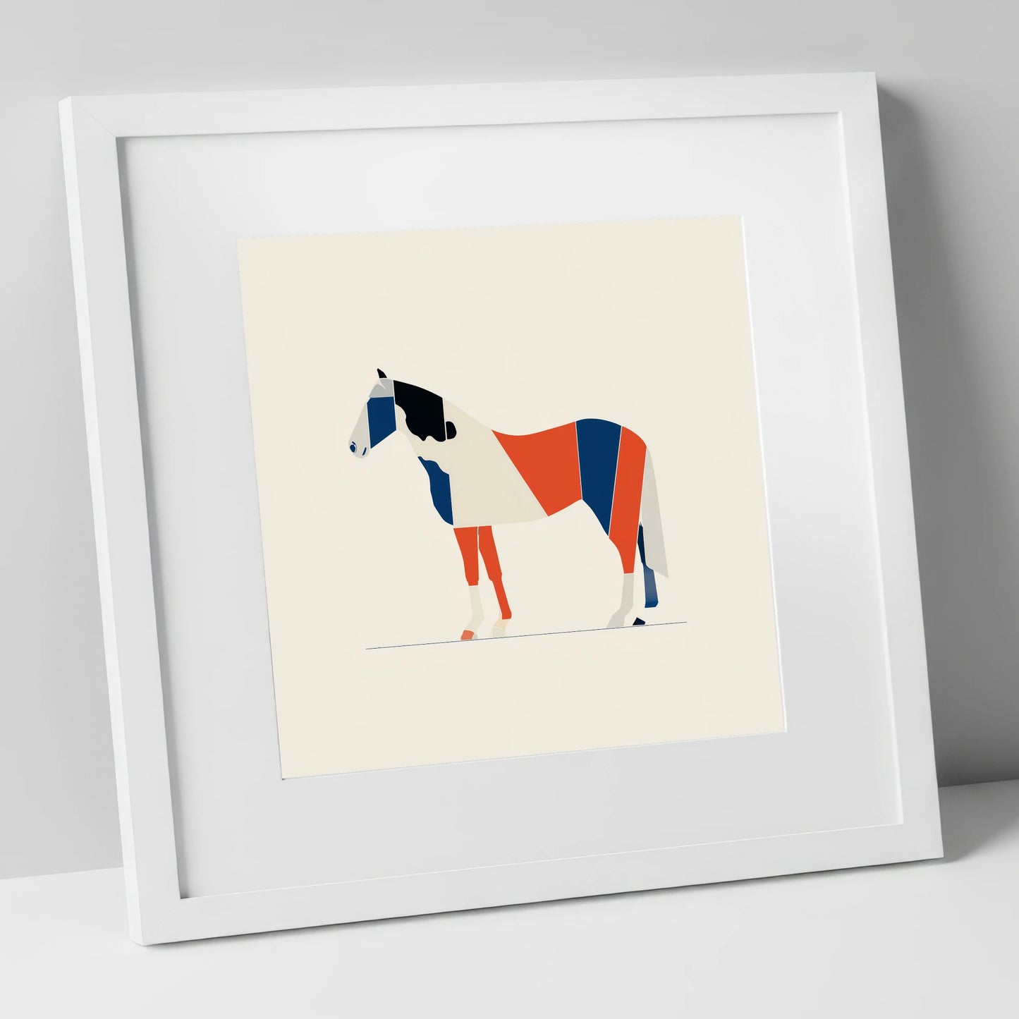Modern Equine Geometry horse breed art print in white frame