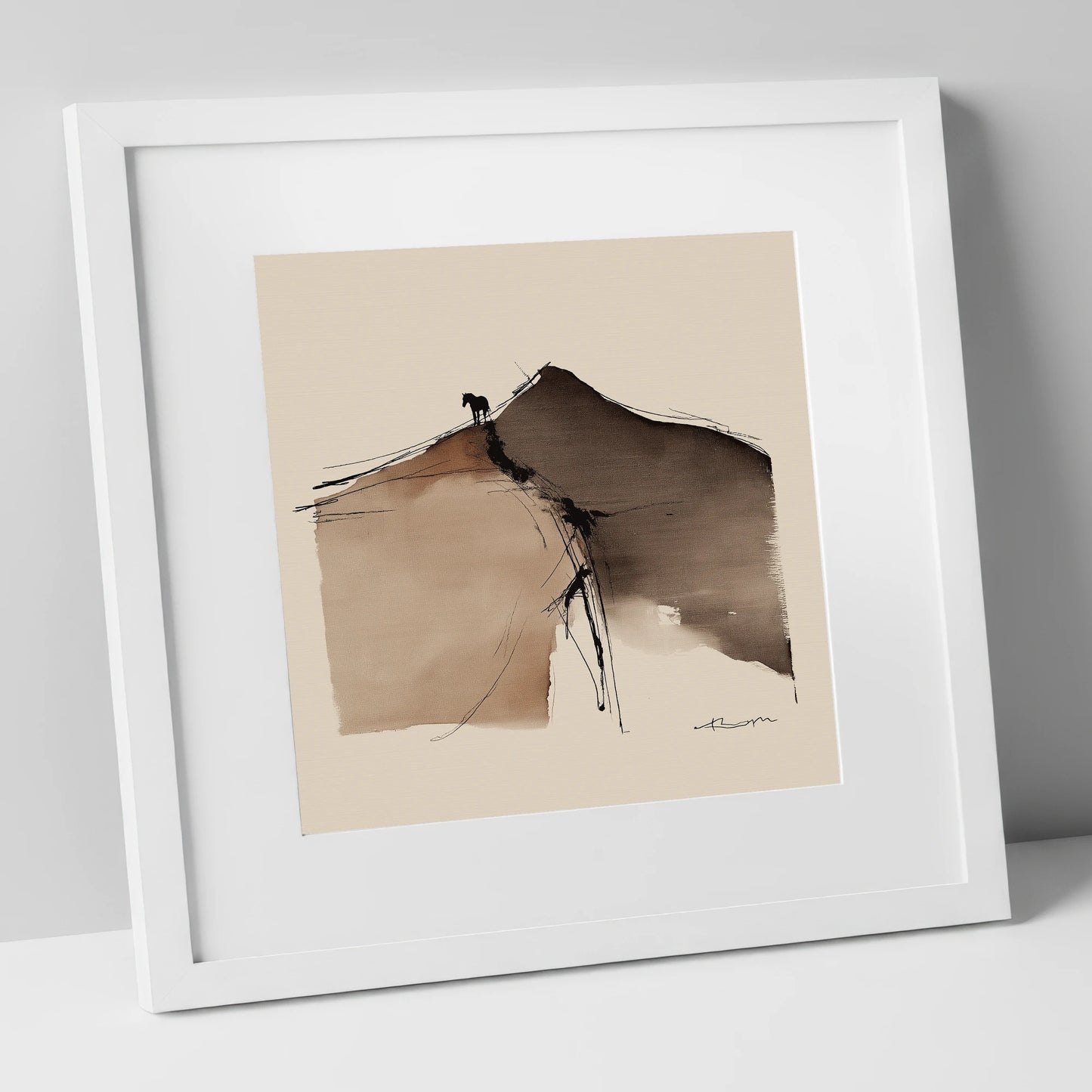 Summit Silhouette horse landscape art print in white frame