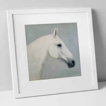 Ethereal Grey Portrait horse portrait art print in white frame
