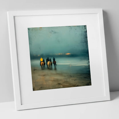 Twilight Beach Hack horse landscape art print in white frame