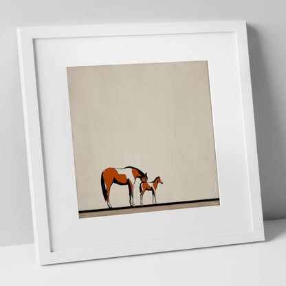 Quiet Moments mare & foal art print in white frame
