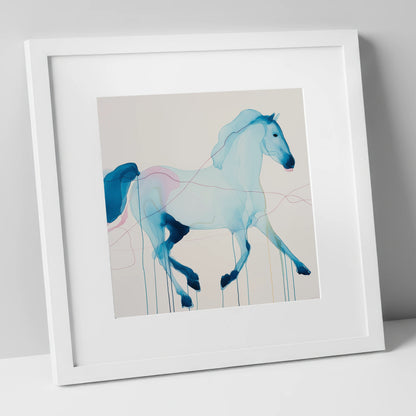 Fluidity in Azure horse breed art print in white frame