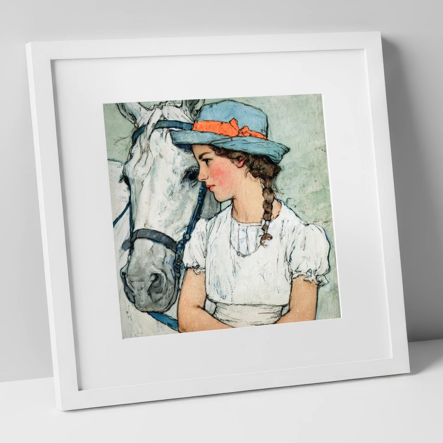 A Quiet Bond horse & rider art print in white frame