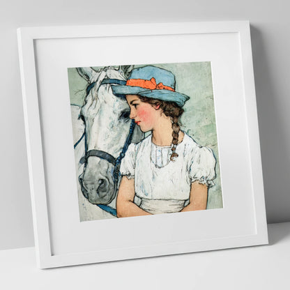 A Quiet Bond horse & rider art print in white frame