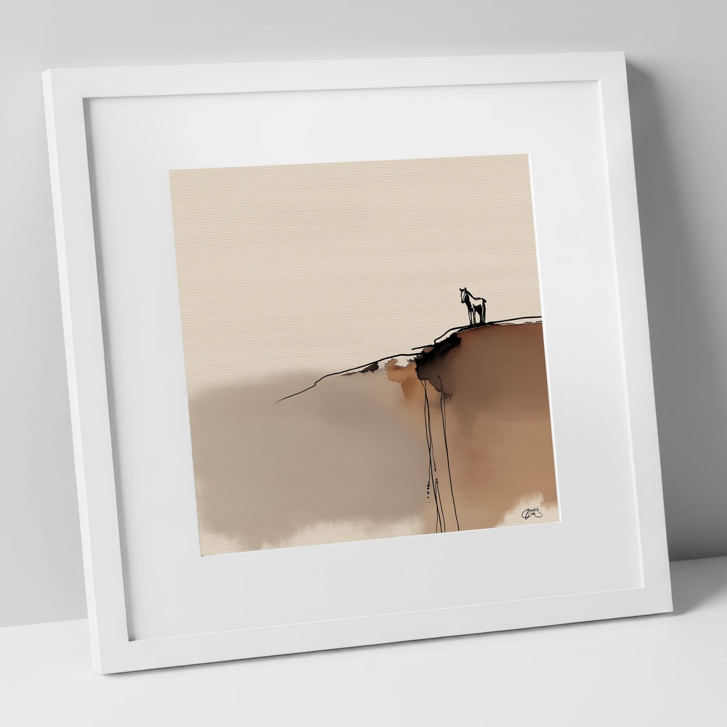 Sentinel on the Edge horse landscape art print in white frame