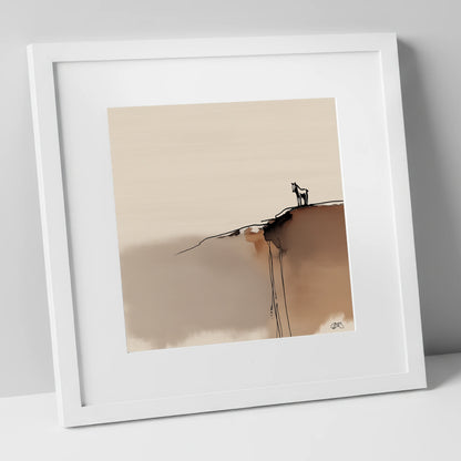 Sentinel on the Edge horse landscape art print in white frame
