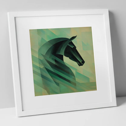 Modernist Equine Profile horse portrait art print in white frame