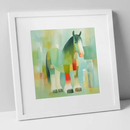 Geometric Gentle Giant horse breed art print in white frame