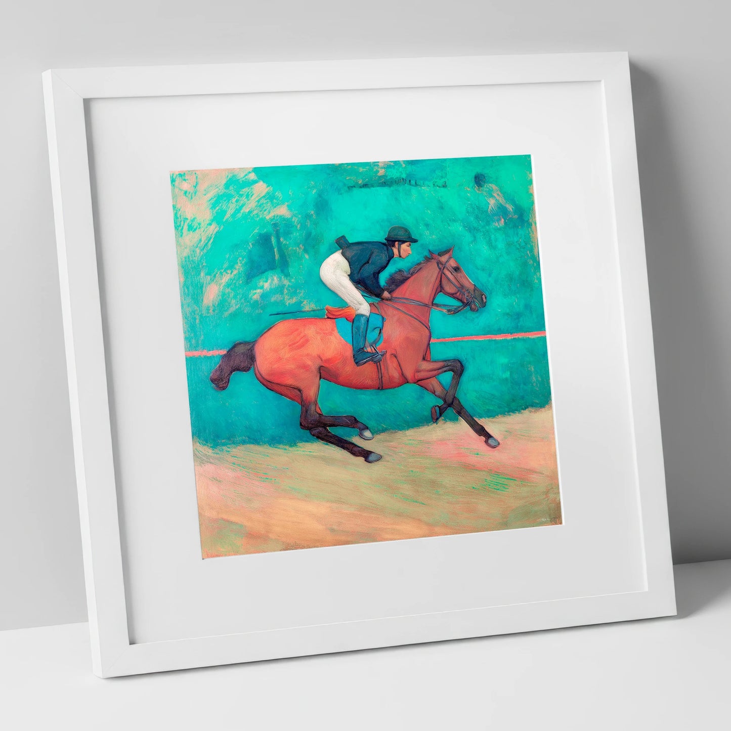 Rhythm in Emerald racing horse art print in white frame