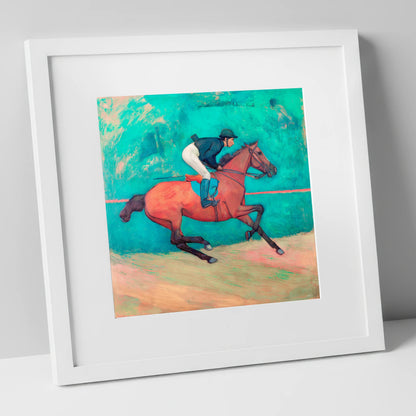 Rhythm in Emerald racing horse art print in white frame