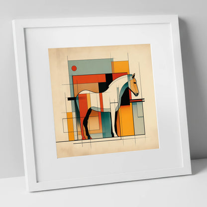 Modernist Equine Profile horse stable art print in white frame