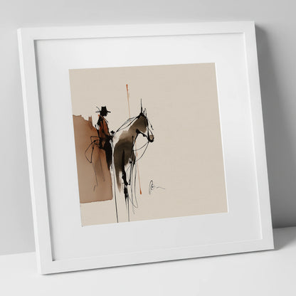 The Quiet Ride western horse art print in white frame