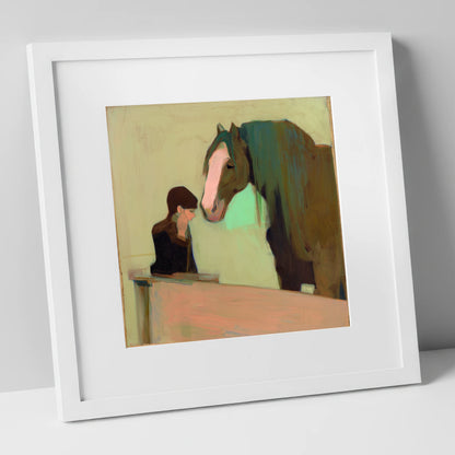 Silent Understanding horse & rider art print in white frame