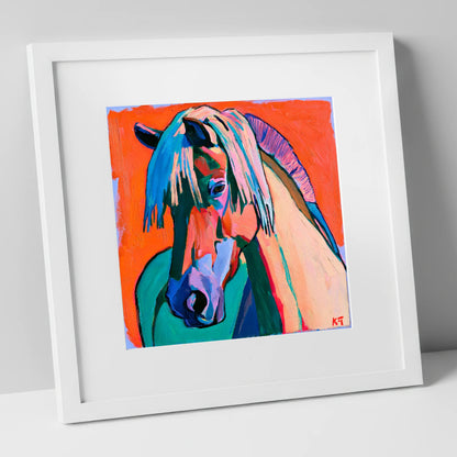 Vibrant Fjord Horse Portrait horse breed art print in white frame