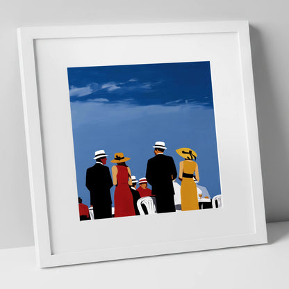 Race Day Elegance racing horse art print in white frame