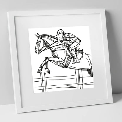 The Perfect Arc show jumping horse art print in white frame