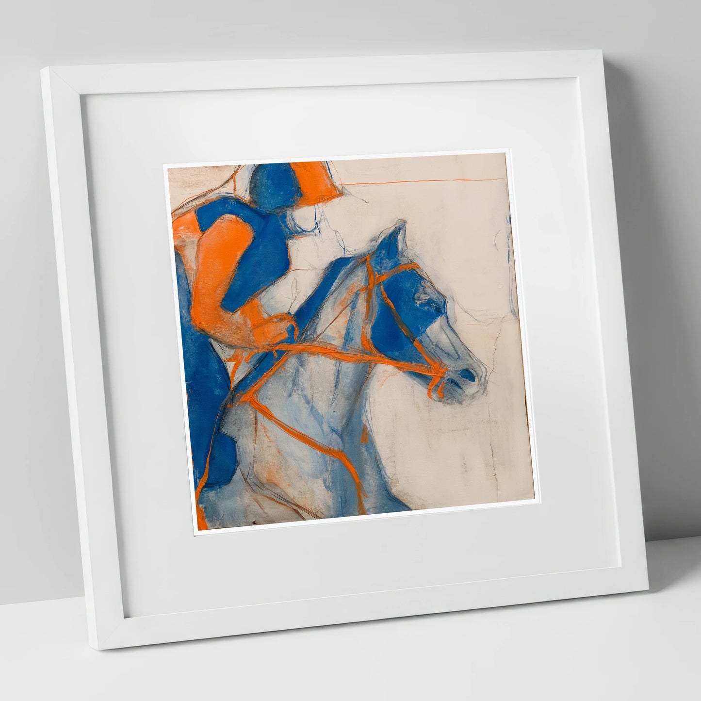Ultramarine Racing Form racing horse art print in white frame