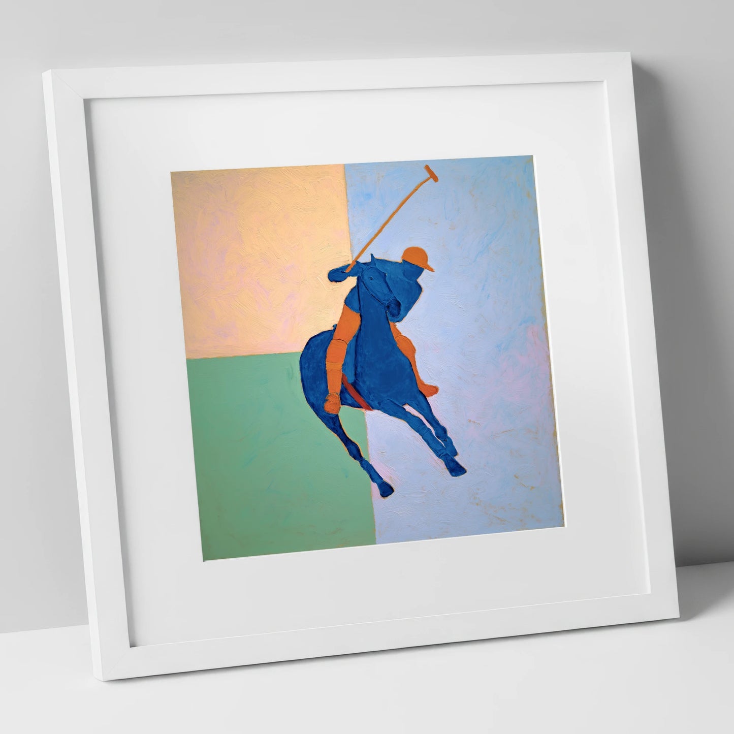 Cobalt Polo Swing polo horse art print in white frame