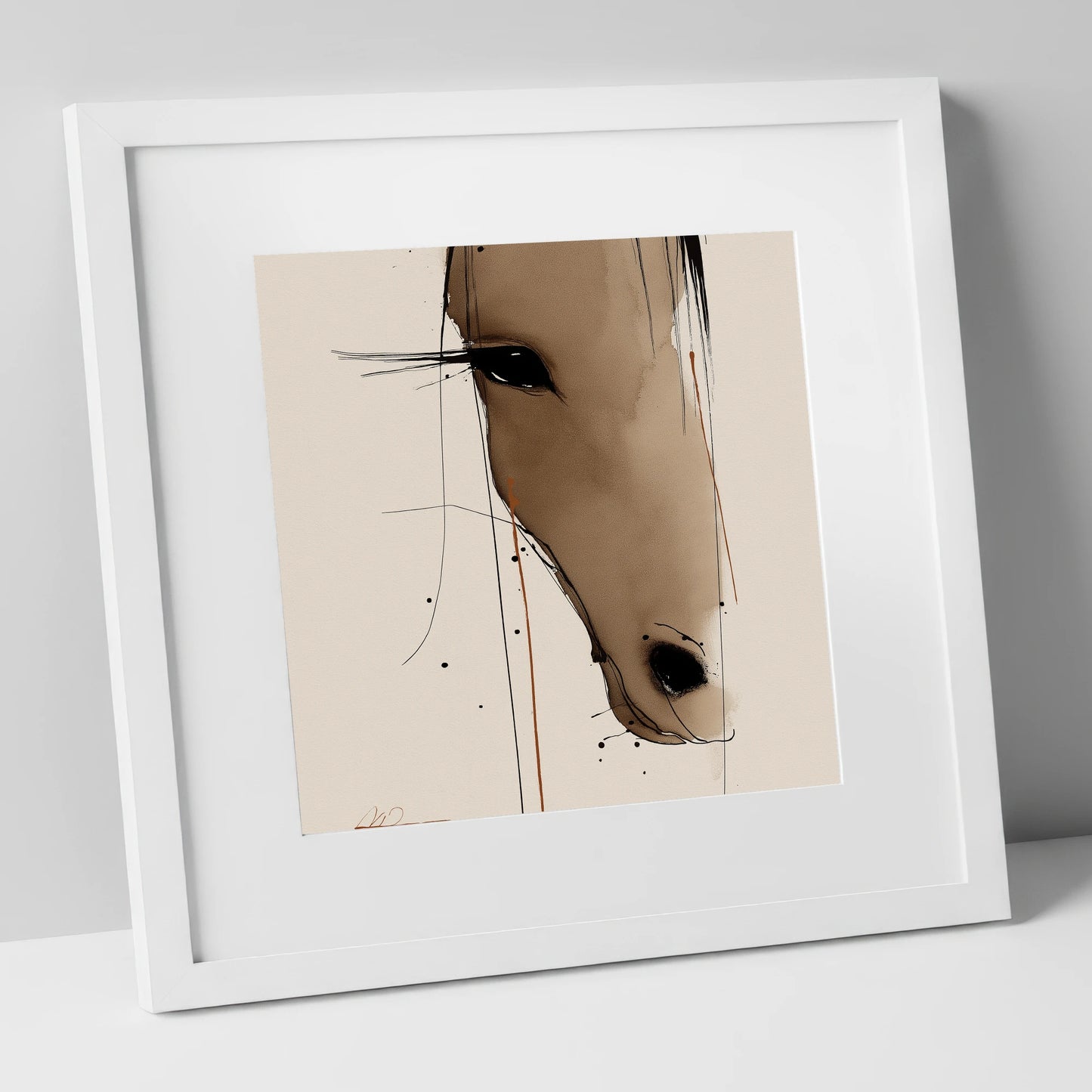 Fluid Sepia Gaze horse portrait art print in white frame