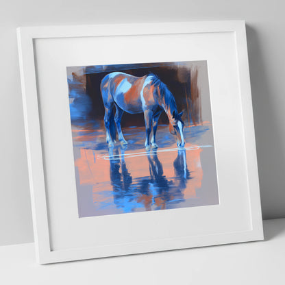 Tranquil Reflection horse portrait art print in white frame