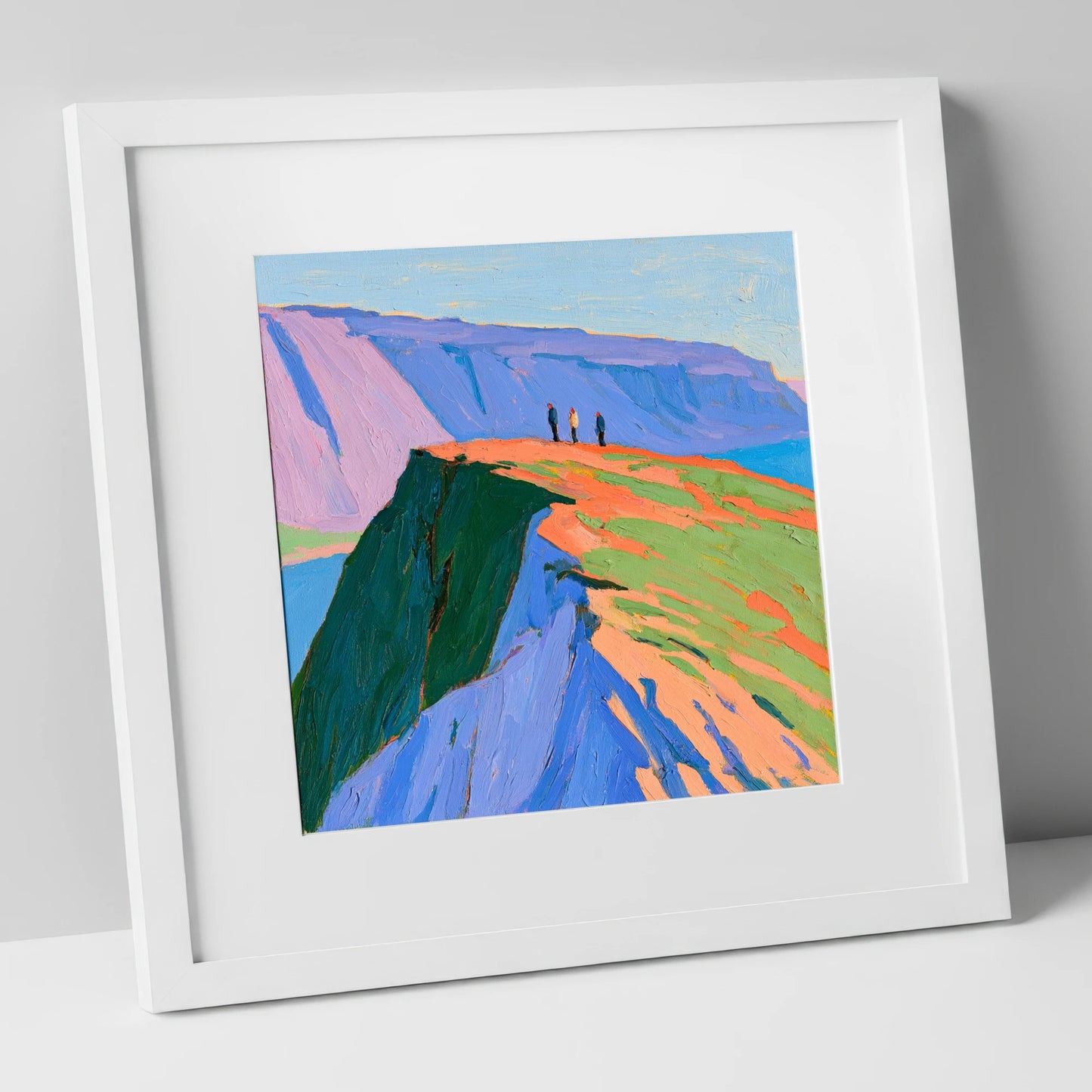 Vivid Coastal Vantage horse landscape art print in white frame