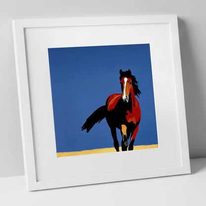Striking Cobalt Bay horse portrait art print in white frame