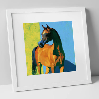 Arabian Horse in Bold Colours horse breed art print in white frame