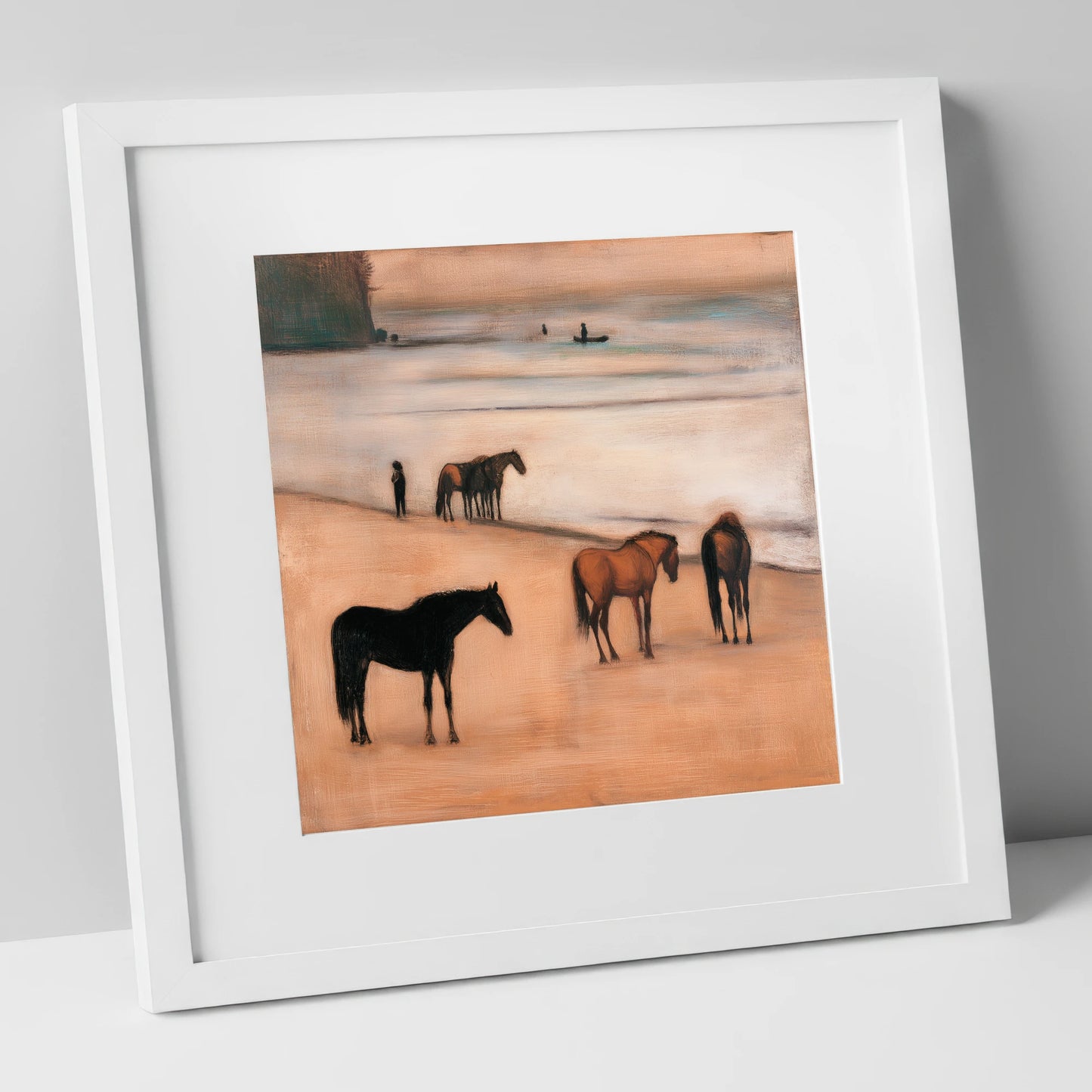 Serenity on the Sands horse landscape art print in white frame