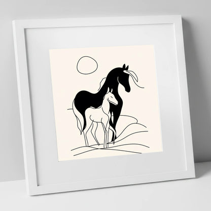 Silhouette of Devotion mare & foal art print in white frame